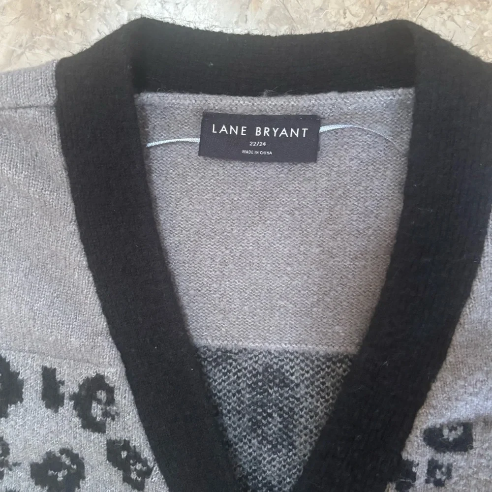 Lane Bryant Mixed Leopard Print Button Front Cardigan Gray Black Size 22/24